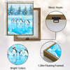 Festive Winter Penguin Canvas Print, Adorable Penguins with Santa Hats Skating on Ice Holiday Wall Art