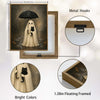 Vintage Ghost Holding Black Cat Umbrella Rainy Halloween Framed Wall Art Print