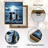 Elephant and Giraffe Watching Full Moon Over Ocean Canvas Wall Art, Wild Animals on Seaside Rock Vertical Print, Mystical Night Seascape Living Room Bedroom Wall Decor