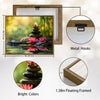 Serene Meditation Lotus Canvas Poster, Bokeh Green Nature Background Zen Stone Pile Artwork for Yoga Studio Bedroom Office Decor