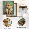 Cute Orange Cat Brushing Teeth Canvas Wall Art Kids Bathroom Cat Decor