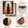 Mysterious Dark Witch Fire Scene Framed Canvas Wall Art, Gothic Halloween Wall Decor