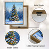Vintage Christmas Forest Canvas Print, Snow‑Covered Xmas Tree with Ornaments & Santa Sleigh Holiday Wall Art