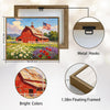 Red Barn American Flag Wildflower Field Canvas Wall Art, Farmhouse Country Lavender Poppy Daisy Landscape Canvas Print, Patriotic Rustic Farm Decor