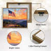 Patriotic USA Flag Firework Sunset Mountain View Canvas Wall Art, Independence Day Framed Artwork Living Room Decor