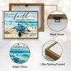 Farmhouse Christian Coastal Wall Decor, Sea Turtle Walking On Beach With Quote I Will Walk By Faith Even When I Cannot See 2 Corinthians 5:7, Distressed Wood Background Nautical Inspirational Horizontal Canvas Artwork