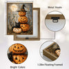 Halloween Black Cat Stacked Pumpkin Canvas Print, Witch Hat Jack O Lantern Full Moon Vintage Fall Wall Art