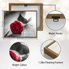 Valentine Single Red Rose Canvas Wall Art, Selective Color Red Rose on Rustic Grey Wooden Plank Framed Canvas Print, Romantic Farmhouse Bedroom Decor