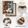 Farmhouse Halloween White Pumpkin Canvas Print, Rustic Blue Window Autumn Maple Leaves Fall Wall Art