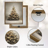 Glowing Snowy Christmas Tree Framed Wall Art Neutral Vintage Farmhouse Holiday Print