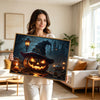 Witch Hat Glowing Jack O Lantern Haunted Castle Halloween Canvas Wall Art