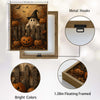 Vintage Ghost Witch Hat Pumpkin Fence Halloween Framed Wall Art Print