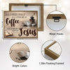 Farmhouse Christian Canvas Wall Art, Coffee & Jesus Quote Vintage Wooden Plank Poster, Coffee Bar Religious Sign
