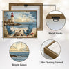 Vintage Lighthouse Beach Sea Turtle Canvas Print, Coastal Sunset Horizontal Wall Art
