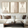 Set of 3 Neutral Boho Arch Geometric Canvas Prints, Mid Century Vertical Wall Art