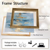 2 Piece Modern Coastal Blue Gold Leaf Abstract Canvas Prints Vertical Brushstroke Painting Contemporary Wall Art