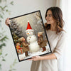 Kids & Snowman Framed Wall Art Vintage Oil Painting Christmas Print