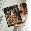 Brown Rabbit Strawberry Basket White Floral Vintage Canvas Wall Art