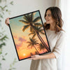 Pastel Sunset Palm Tree Canvas Poster, Dreamy Tropical Island Scenery Artwork for Vacation Home Gallery Wall Decor