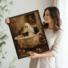 Vintage Ghost Reading Bathtub Black Cat Halloween Framed Wall Art Print