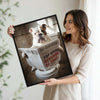 Funny English Bulldog On Toilet Reading Newspaper Wall Art, Quirky Dog Bathroom Canvas Print, Humorous Pet Restroom Wall Decor