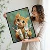 Cute Orange Cat Brushing Teeth Canvas Wall Art Kids Bathroom Cat Decor