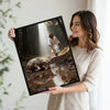 Jesus Coming For The Lost Lamb Framed Canvas Wall Art, Forest Sunbeam Biblical Religious Christian Faith Home Decor Print