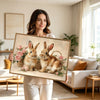 Two Bunnies Pink Rose Floral Canvas Wall Art