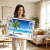 Open Window Tropical Beach Canvas Print, Coastal Ocean Horizontal Wall Art