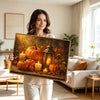 Rustic Fall Pumpkin Lantern Candle Canvas Wall Art