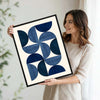 Set of 3 Navy Blue Abstract Geometric Semicircle Line Framed Wall Art Prints