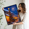 Christmas Town Street Night Fireworks Framed Wall Art Christmas Decoration