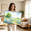 Spring Blue Wildflower Meadow Canvas Wall Art Watercolor Country Home Decor
