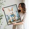 White Bunny Blue Bow Easter Eggs Still Life Canvas Wall Art