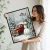 Red Truck Snowman Cardinal Bird Framed Canvas Wall Art, Country Christmas Decor