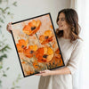 Textured Orange Poppy Flower Canvas Wall Art, Abstract Floral Impasto Oil Painting Print, Neutral Warm Tone Home Decor for Living Room Entryway