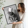 Black White Tabby Cat With Toilet Paper Roll On Head Canvas Wall Art Funny Animal Bathroom Wall Decor For Cat Lovers