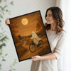 Vintage Ghost Riding Bike Pumpkin Full Moon Halloween Framed Wall Art Print