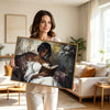 Elegant Black Woman Reading Canvas Print, Vintage Textured Oil Painting Female Portrait Wall Art