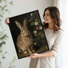 Dark Vintage Rabbit Berry Floral Vertical Canvas Wall Art