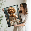 Goldendoodle Dog On Toilet With Phone Canvas Wall Art, Funny Paw Print Pajamas Dog Vertical Print, Humorous Bathroom Restroom Wall Decor