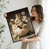 Baby Rabbit Easter Egg Shell Daisies Dandelions Canvas Wall Art