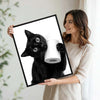 Funny Black Cat Holding Toilet Paper Roll Wall Art, Black and White Cat Bathroom Canvas Print, Quirky Pet Restroom Wall Decor