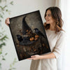 Vintage Witch Hat Raven Pumpkin Gothic Halloween Framed Wall Art Print