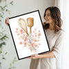Watercolor Baking Utensils Pink Eucalyptus Framed Wall Art Print