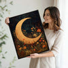 Antique Botanical Crescent Moon Canvas Wall Art Boho Celestial Home Decor