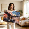 Bald Eagle American Flag Art Canvas Wall Art, Eagle Perched on Cannon Patriotic USA Canvas Print, Military Veteran Man Cave Wall Decor
