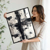 2 Piece Modern Neutral Brushstroke Abstract Canvas Prints Black Beige Textured Painting Organic Modern Wall Art