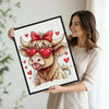 Cute Highland Cow With Heart Sunglasses Wall Art, Red Bow Lollipop Canvas Print, Fun Cow Lover Home Decor