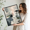 2 Piece Neutral Impasto Abstract Canvas Prints Soft Pink Dark Green Grey Block Painting Organic Modern Wall Art